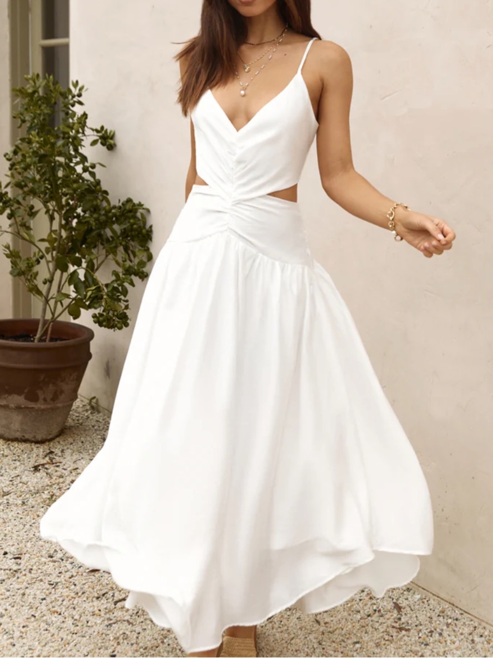 Women’s White Maxi Dress with Cutout Detail